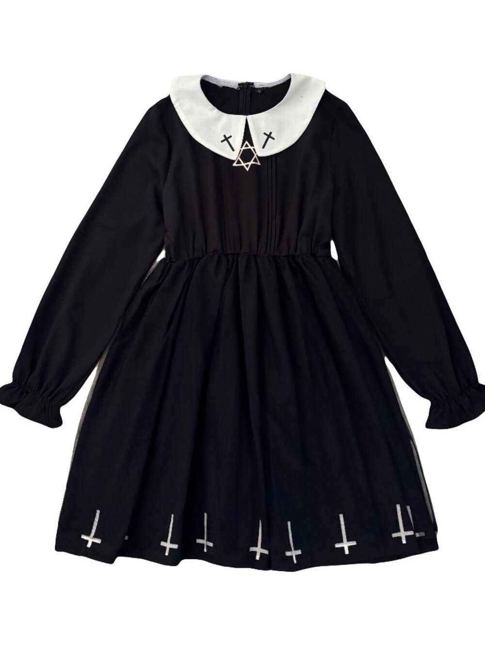 Gothic black cross dress cosplay dress long sleeves